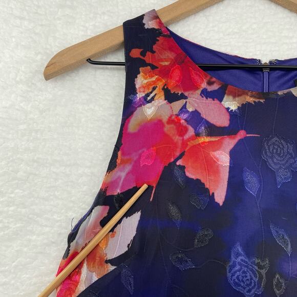 DONNA KARAN Sleeveless Dress Women's 8 Purple Floral Evening  Midi Asymmetrical - Picture 12 of 15
